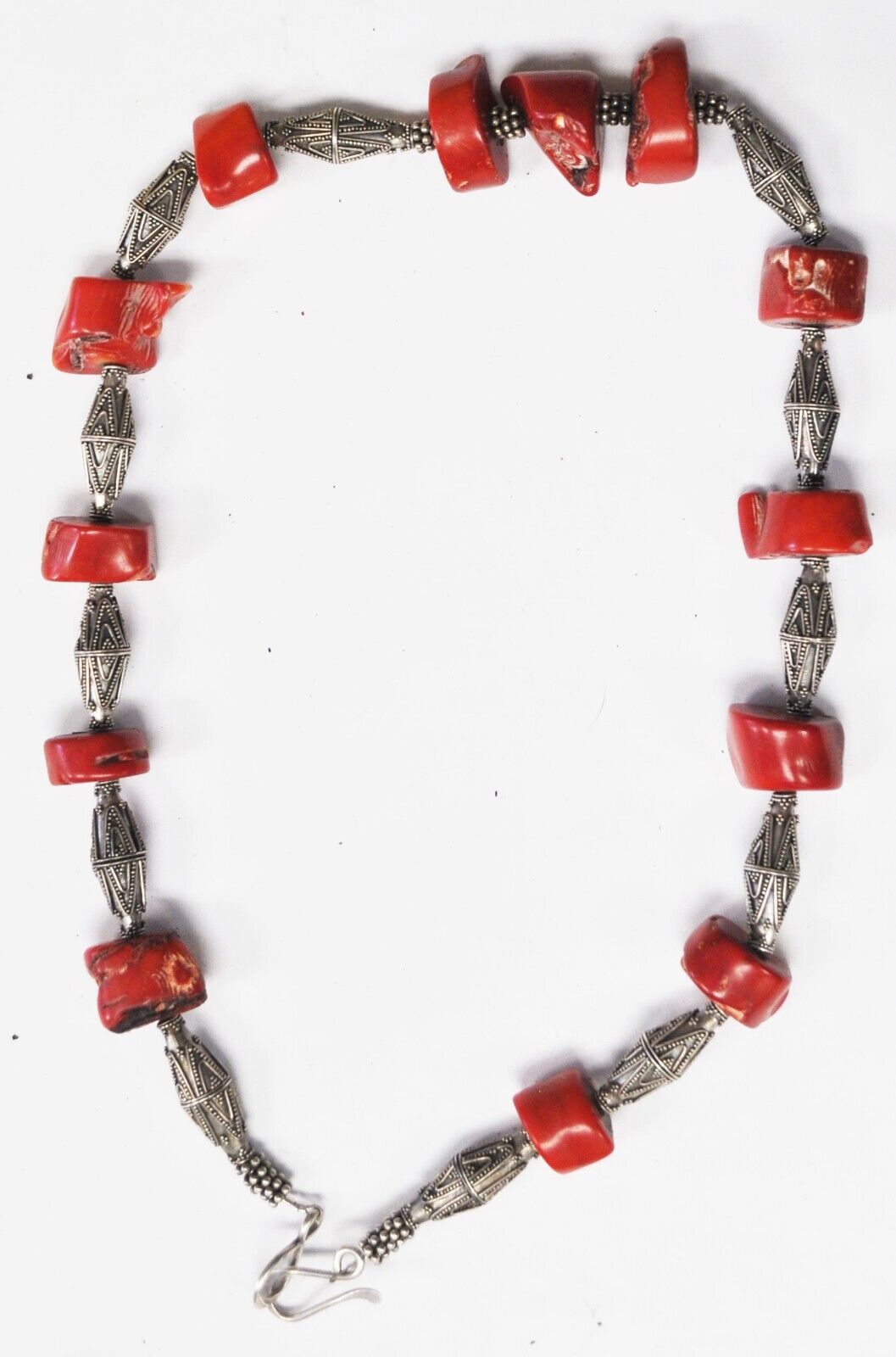 Sterling Silver Bead 27mm Coral Cone Tube Necklace 23.5"