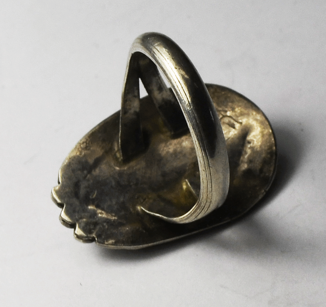 Sterling Silver Antique Turquoise Ovoid Ring 26mm Size 6-3/4