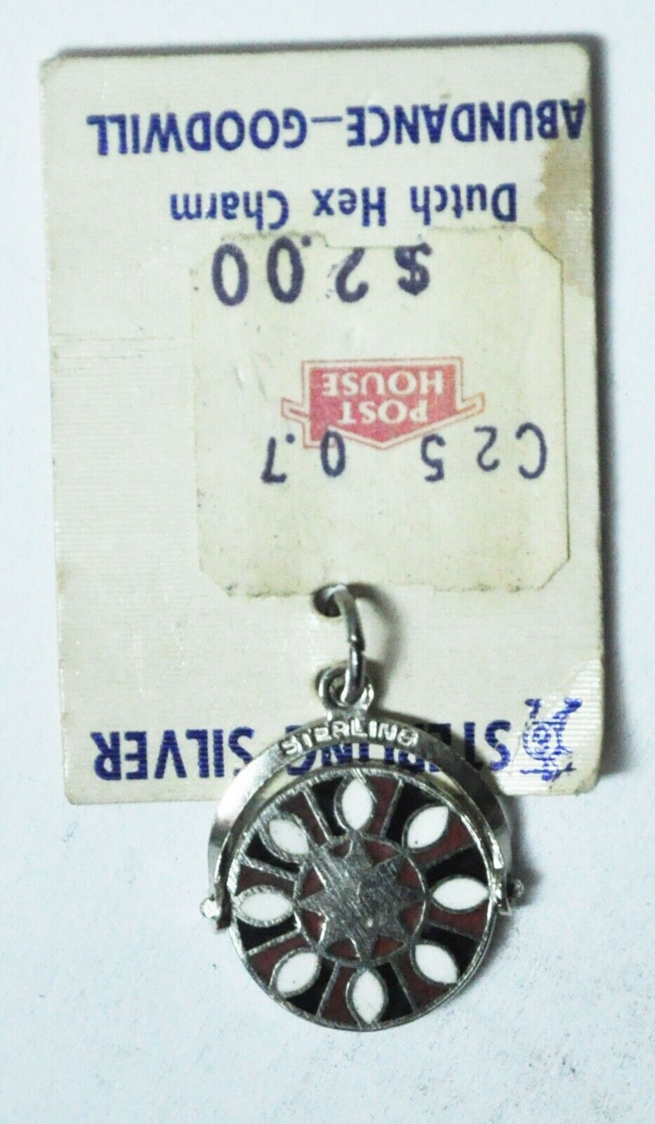 Sterling Silver Dutch Hex Symbol Charm Abundance Goodwill Carded 20mm x 17mm
