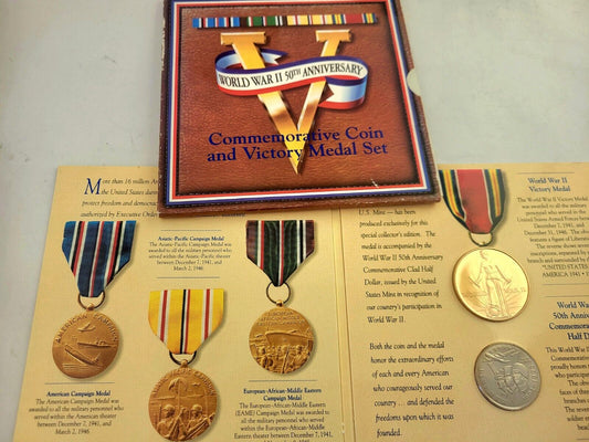 1995 50c WWII 50th Anniversary Commemorative Half Dollar and Victory Medal Set