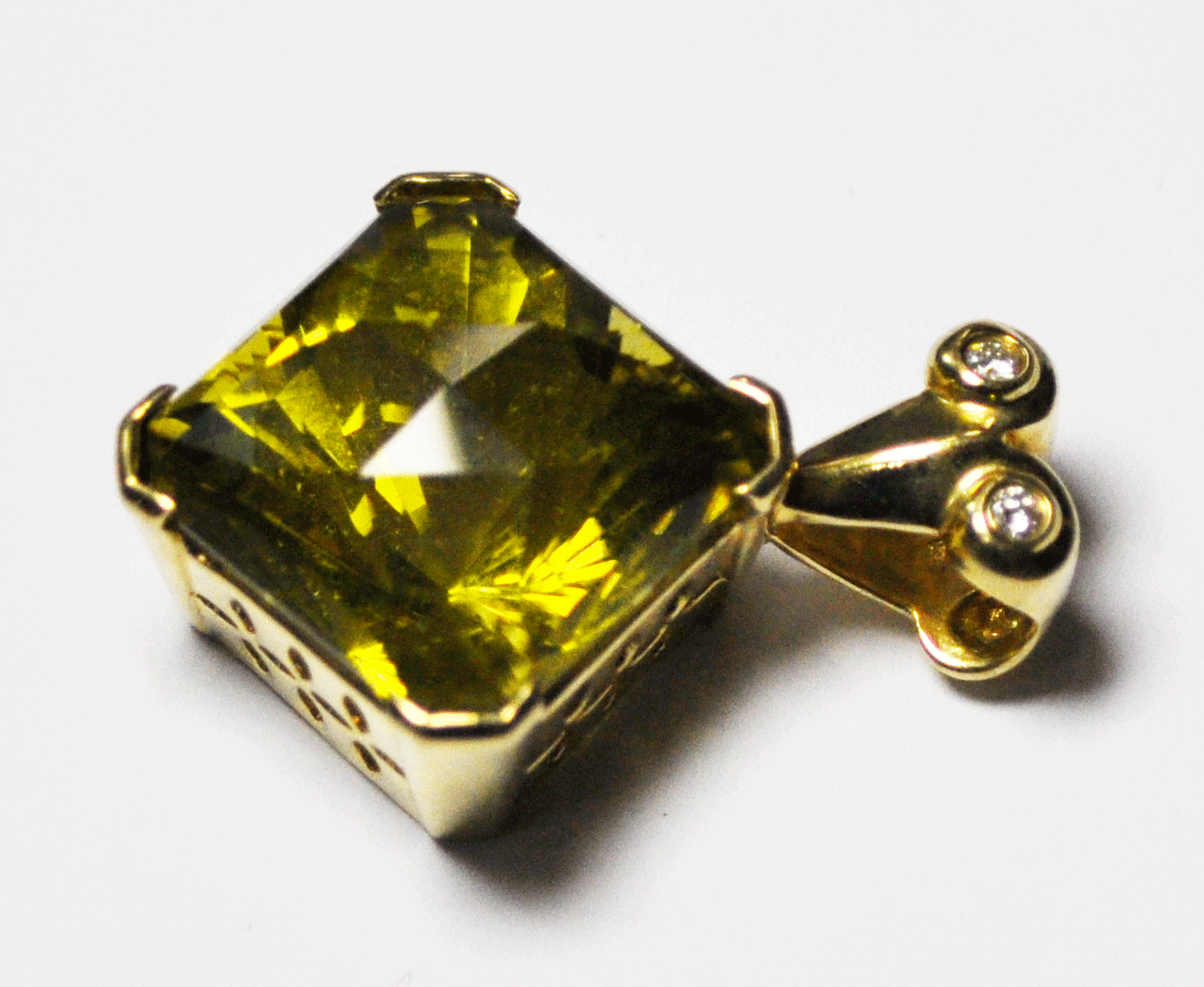 Beautiful 14k Yellow Gold 24mm Lemon Citrine Square Diamond Pendant Large Bale