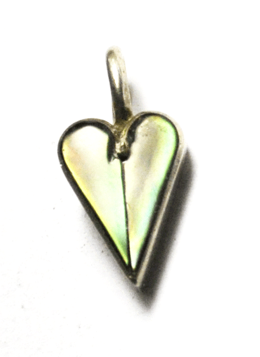 Sterling Silver Green MOP E Peina Heart Charm Pendant 18mm x 9mm