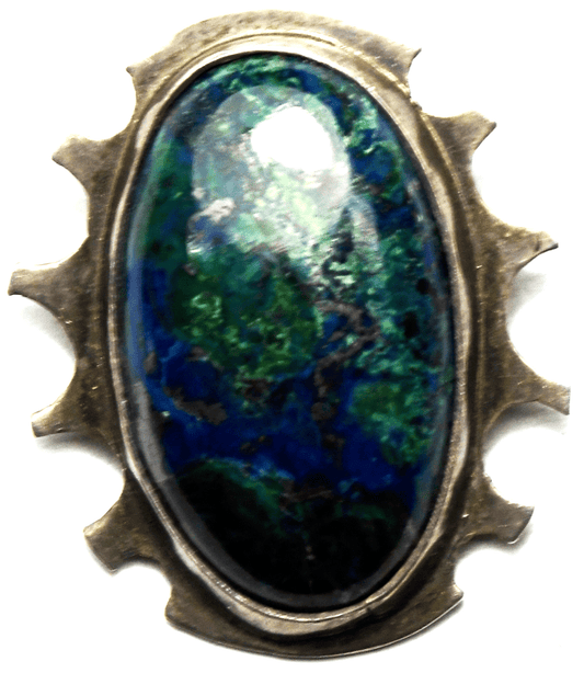 Sterling Silver Signed Oval Chrysocolla  Pendant 30mm x 25mm Spiked Edge