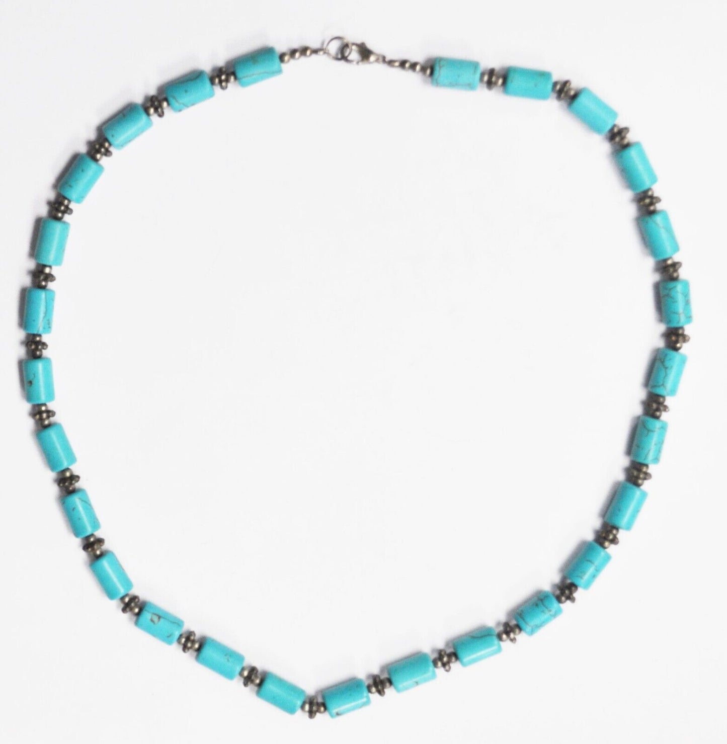 Silver Plated Dyed Howlite Turquoise Disc Bead Necklace 7mm 20.5"