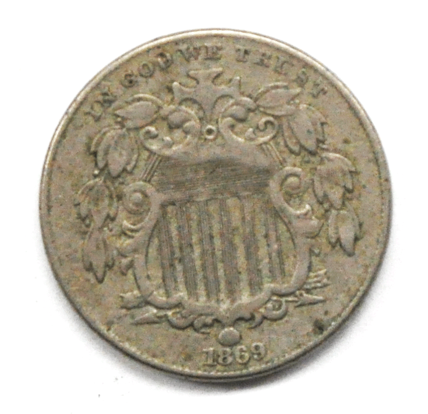 1869 5c Shield Nickel Five Cents US Coin