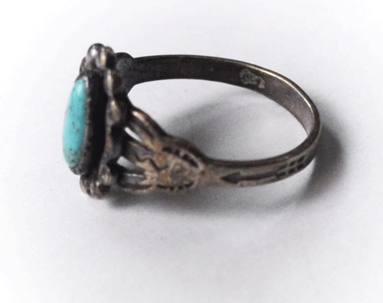Sterling Silver Antique Maisels Turquoise Ring 12mm Size 4