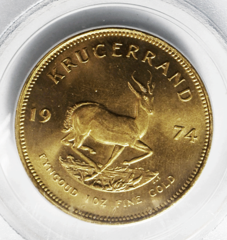 1974 Krugerrand South Africa One Ounce PCGS Gem Unc Ground Zero Recovery Coin