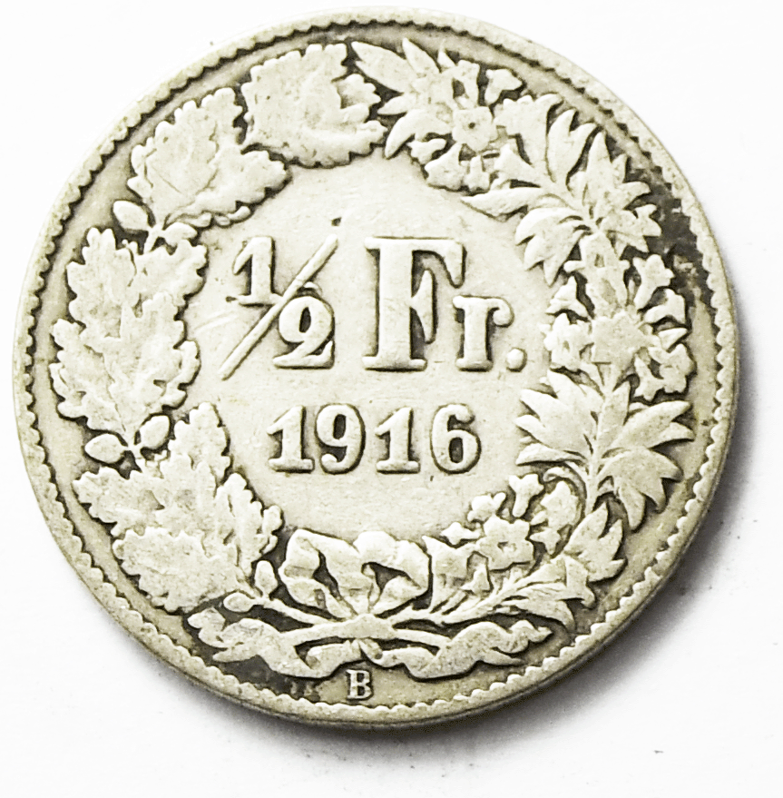 1916 B Switzerland 1/2 Half Franc Silver Coin KM# 23