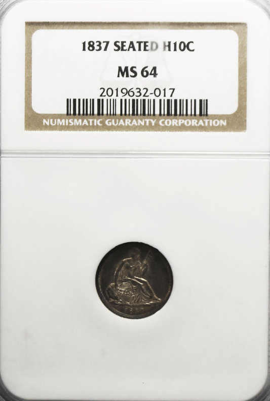 1837 H10c Seated Liberty Silver Half Dime NGC MS64 Small Date Rotated Dies