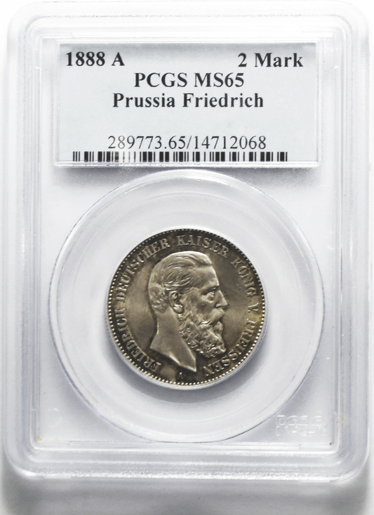 1888 A German States Prussia Silver 2 Two Mark KM# 510 PCGS MS65