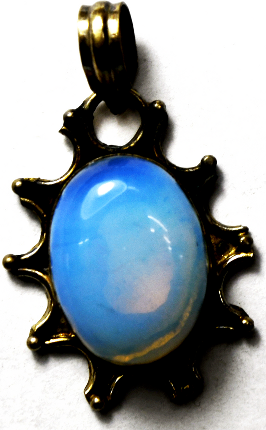 Sterling Silver Oval Opal Sun Spiked Edge Pendant 36mm x 14mm