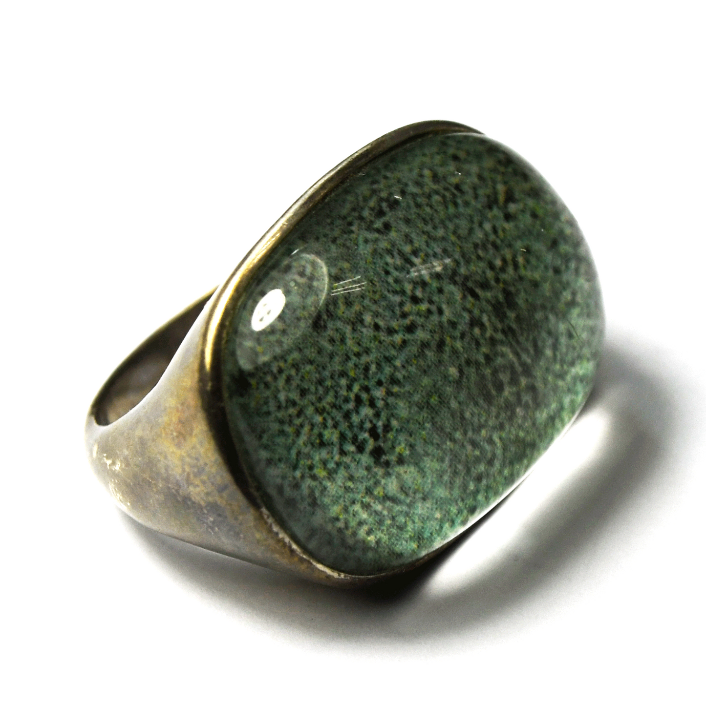 Sterling Silver Silpada Heirloom Paper Glass Green Oval Ring 18mm Size 7