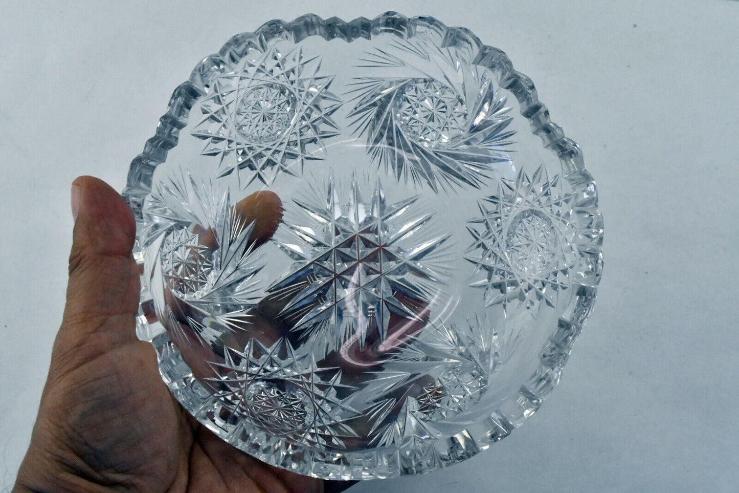Vintage Czech Bohemian Style Cut Crystal Ash Tray 6" x  1 1/2" Beautiful Heavy