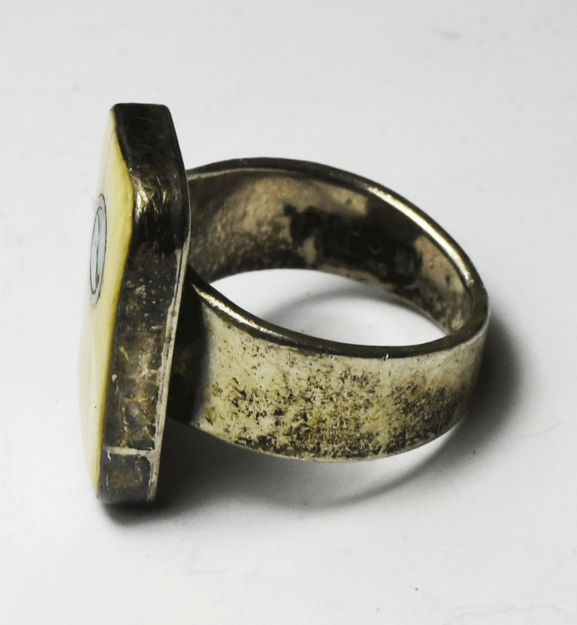 Sterling Pepsin Signed Blue Turquoise Dot Inlay Rectangle Ring 18mm Size 8