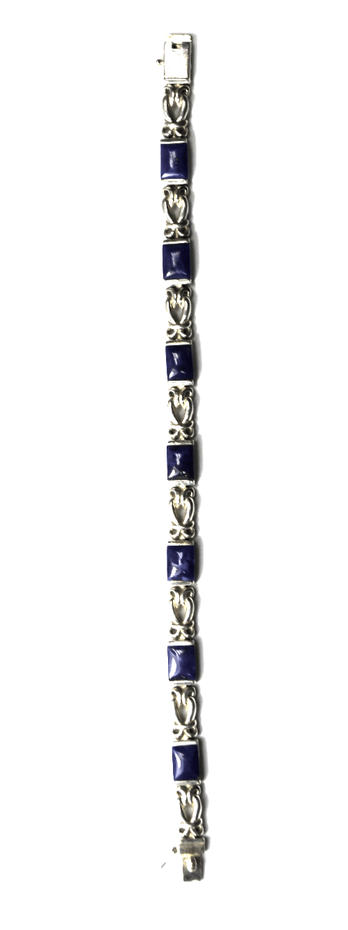 Sterling Silver Rectangle Blue Lapis Link Tennis Love Knot Bracelet 6mm  7.25"
