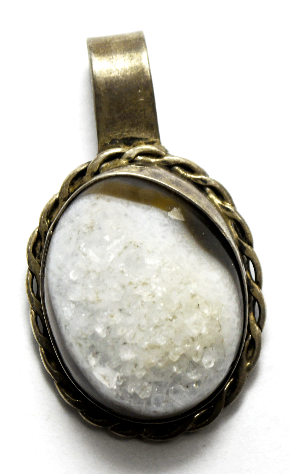 Sterling Silver Drusy Quartz Oval Pendant 48mm x 28mm
