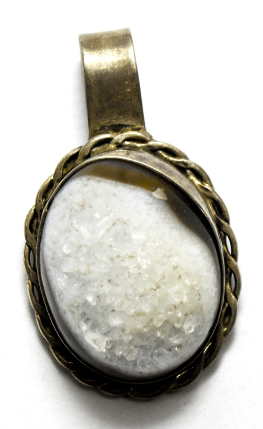 Sterling Silver Drusy Quartz Oval Pendant 48mm x 28mm