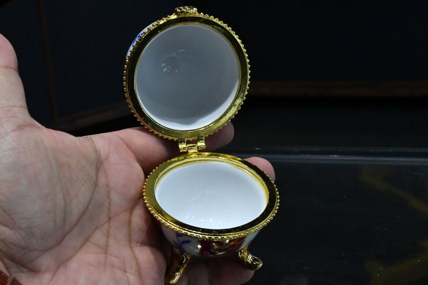 Classic Collectable Porcelain Hand Painted Egg Jewelry Box with Original Box