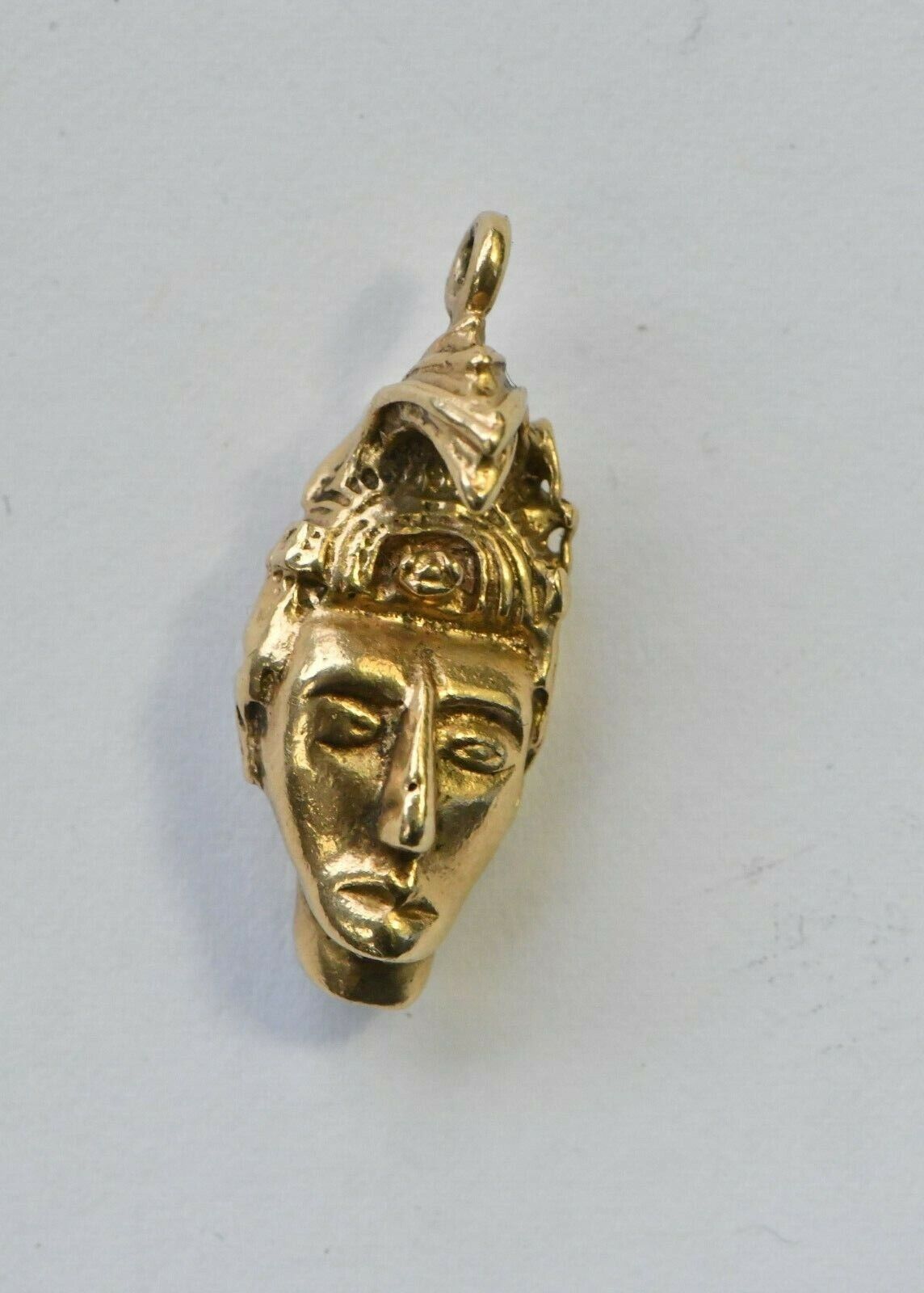 Vintage 14kt Gold Pendant Charm Solid Aztec Mayan African Face 7.7 grams
