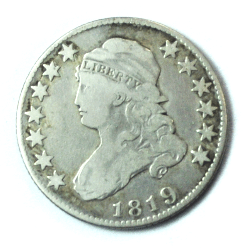 1819 25c Capped Bust Quarter Dollar Twenty Five Cents Philadelphia B-2 Large 9
