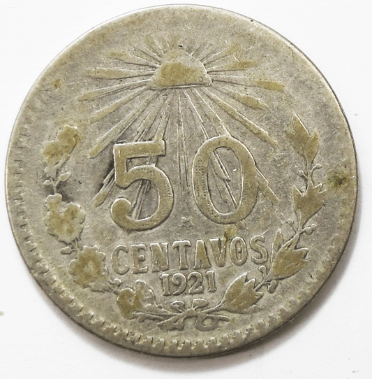 1921 Mexico Estados Unidos Mexicanos 50 Centavos KM# 447  Silver Coin