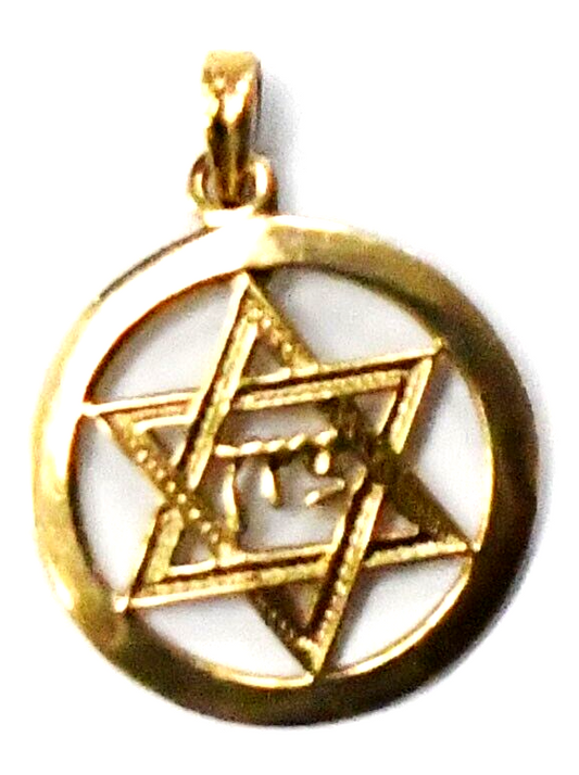 10k Yellow Gold Esemco Star of David Jude Round Charm 15mm