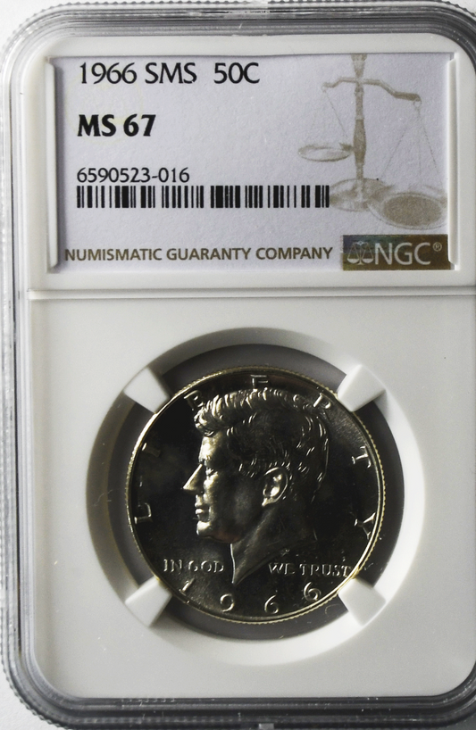 1966 50c SMS Kennedy Silver Half Dollar Fifty Cents MS67 NGC