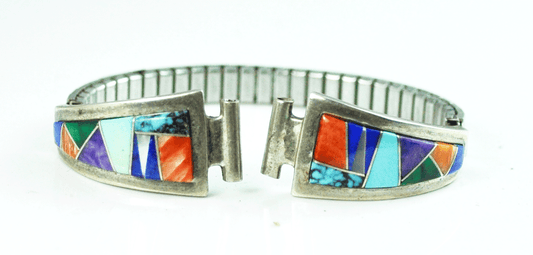 A Touch of Santa Fe Sterling Inlay Watch Band 12mm Lugs Stretch Band 6-1/4"