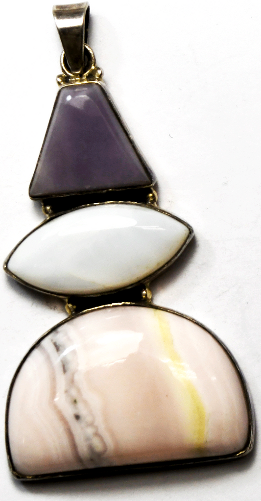 Sterling Silver Amethyst Larimar Large Pendant 73mm x 37mm