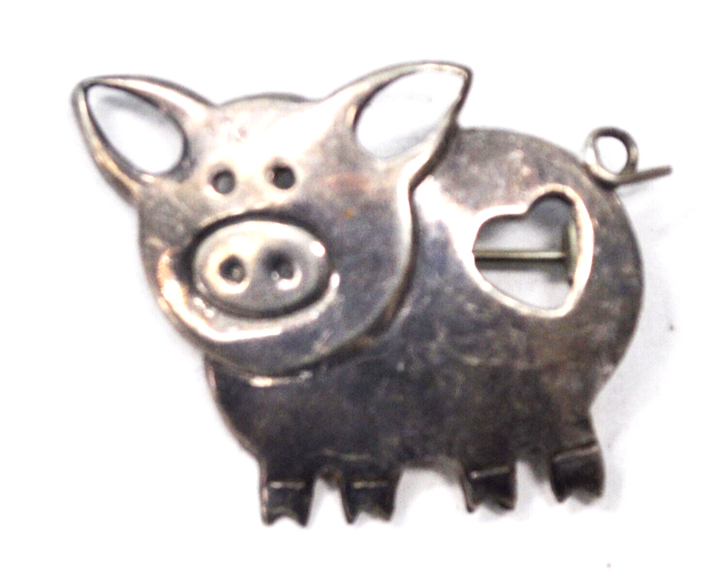 Sterling Silver Mexico SU Pig Toad Brooch Pin 36mm x 27mm