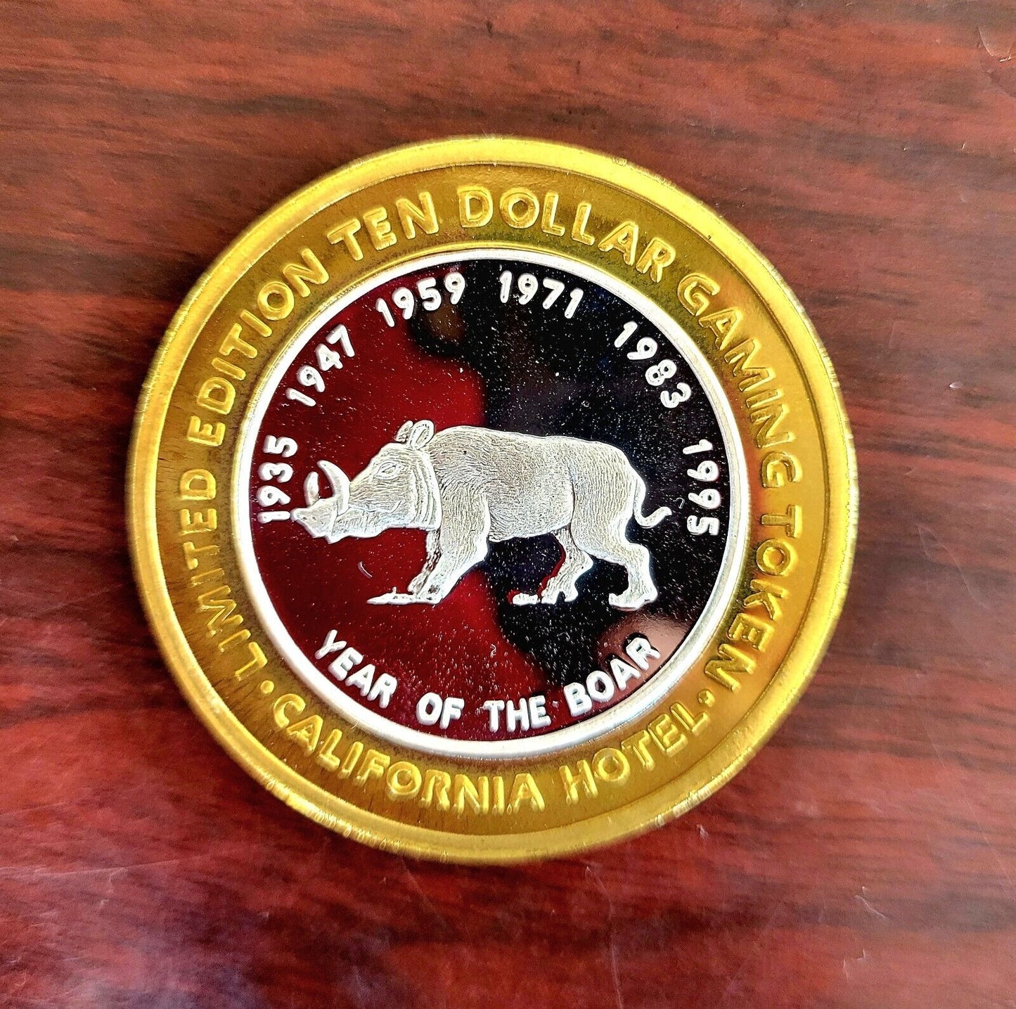 Sam Boyds California Year of the Boar $10 Dollar Casino Gaming Token .999 Silver