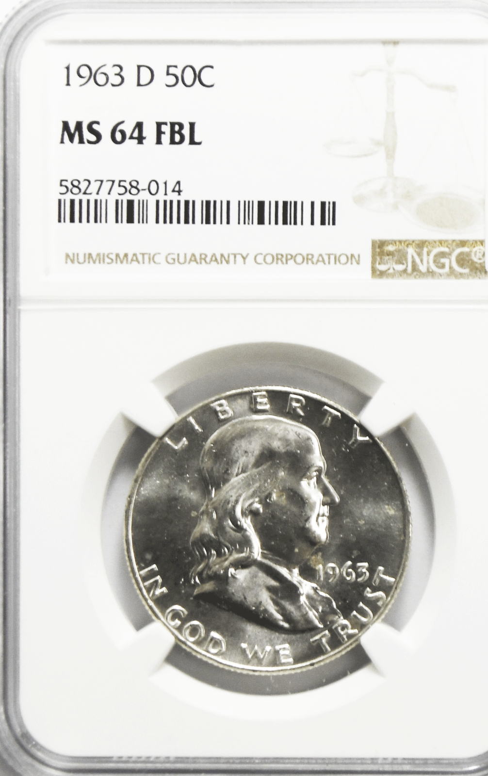 1963 D 50c Franklin Silver Half Dollar Fifty Cents NGC MS64 FBL Denver