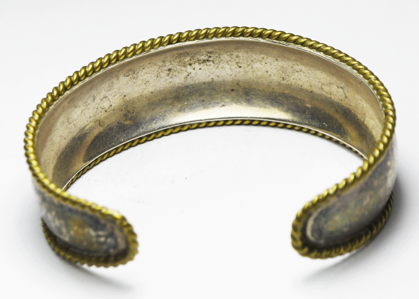 Sterling Silver & Brass Two Tone Cuff Bracelet 22mm 6.75" Wrist 26g