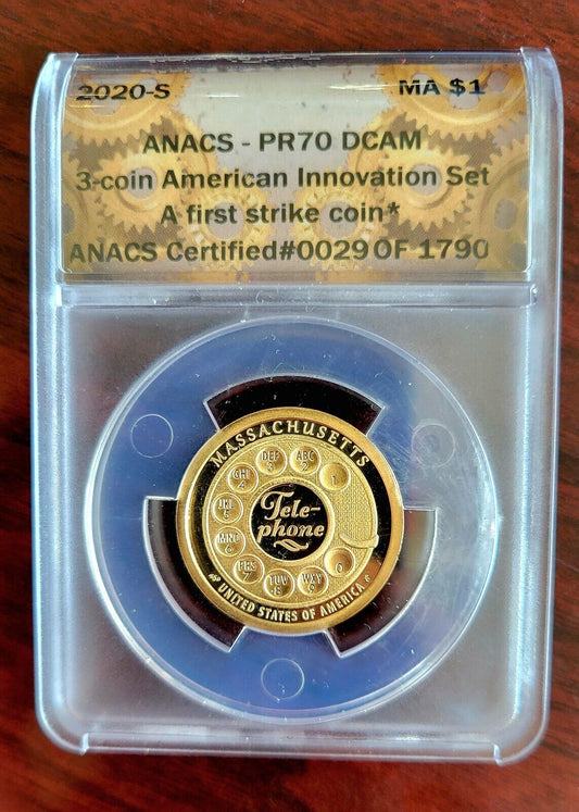 2020 S Innovation Dollar Massachusetts Telephone PR70 ANACS First Strike
