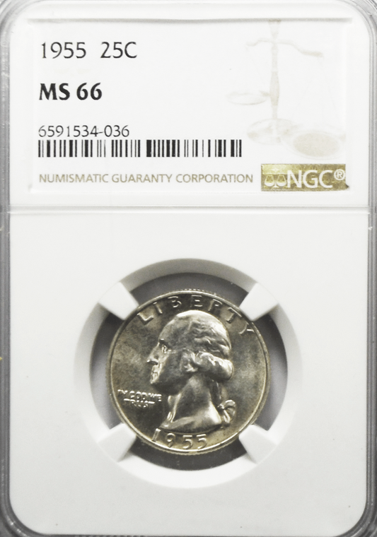 1955 25c Washington Silver Quarter Dollar NGC MS66 Gem Uncirculated