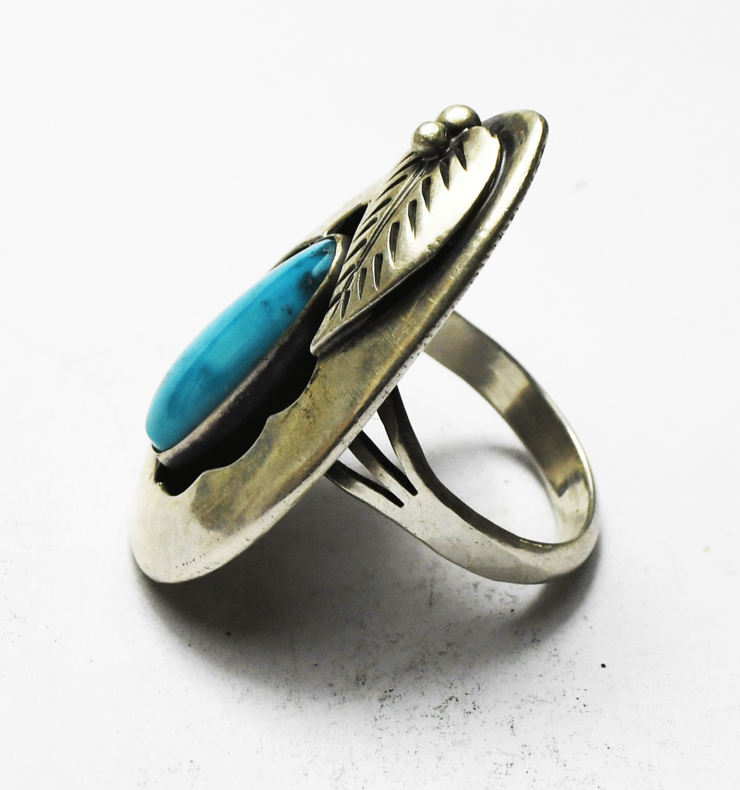 Sterling Silver Roy Vandever Shadow Box Turquoise Teardrop Ring 36mm Size 8