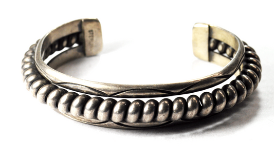 Sterling Tahe Style 3 Bar Spiral Center Cuff Bracelet Etched Loops 14mm 6-1/2"