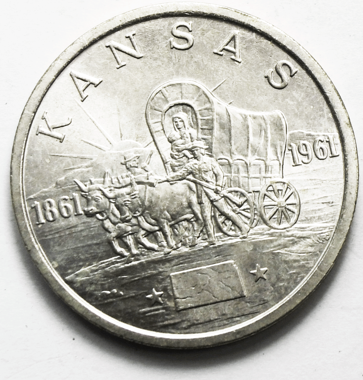 1961 Kansas Centennial So Called Half Dollar Statehood 34mm Silver Medal