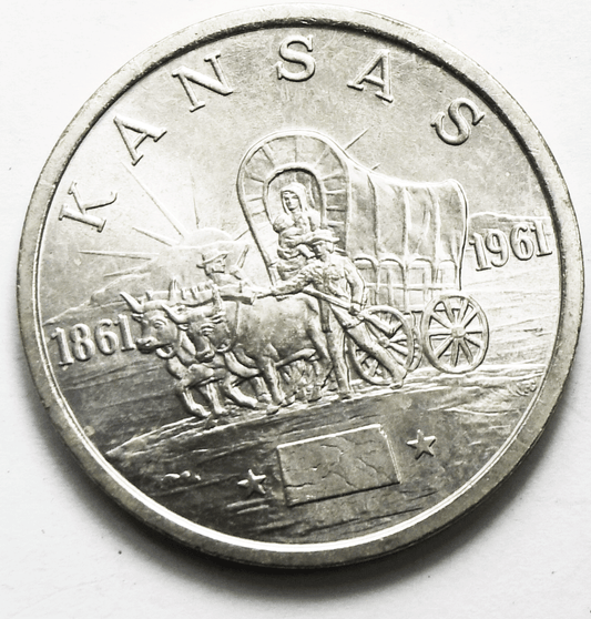 1961 Kansas Centennial So Called Half Dollar Statehood 34mm Silver Medal