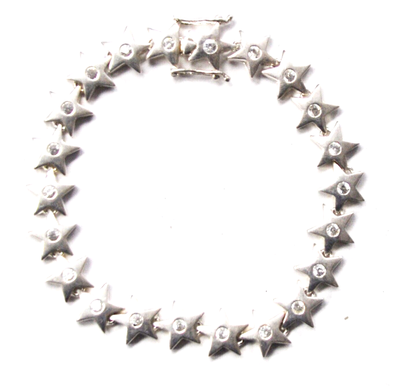 Sterling Silver 21 Star Clear CZ Tennis Bracelet 10mm  7.25"