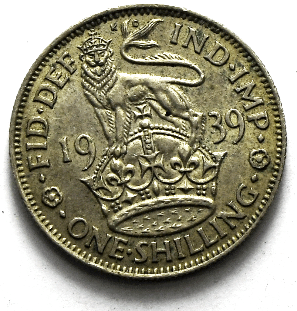 1939 Great Britain Silver One Shilling Coin KM# 853