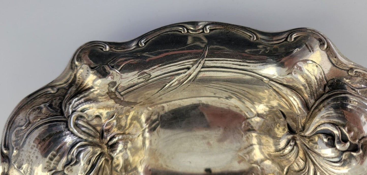 Antique ART NOUVEAU Gorham Sterling Silver 5 7/8" Floral Vanity Dish 2.2oz.