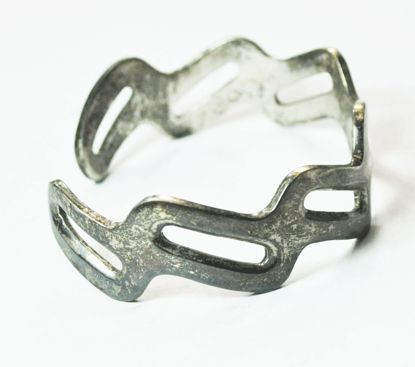 Mexico Sterling Silver Zigzag Loop Cuff Bracelet 14mm 7" Wrist