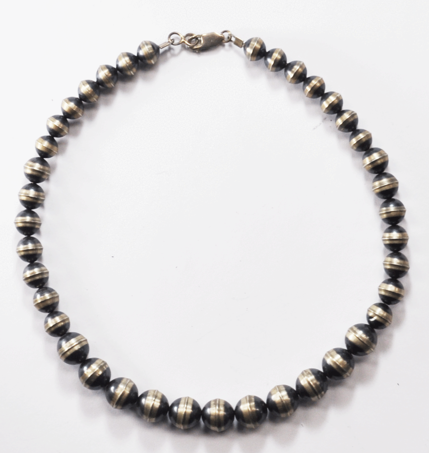Sterling Two Tone Black & Silver Handmade Bead Necklacce Graduated 9-12mm 16"