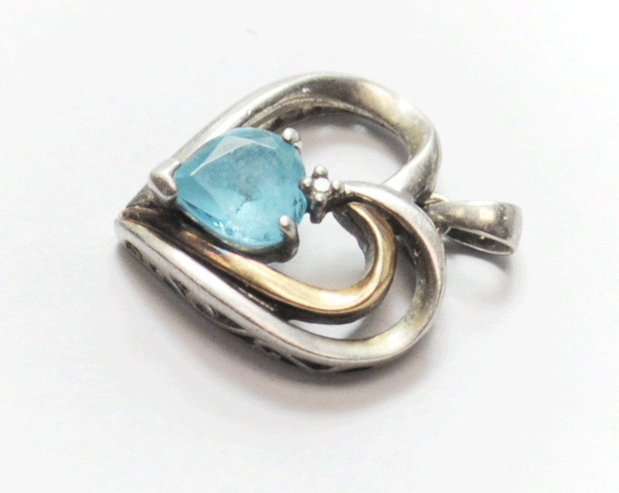 Sterling Blue Topaz Alwand Vahan 14k Two Tone Halo Heart Pendant 17mm x 21mm