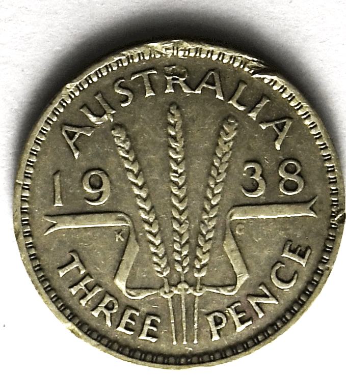1938 Australia 3 Pence Silver Coin KM# 37