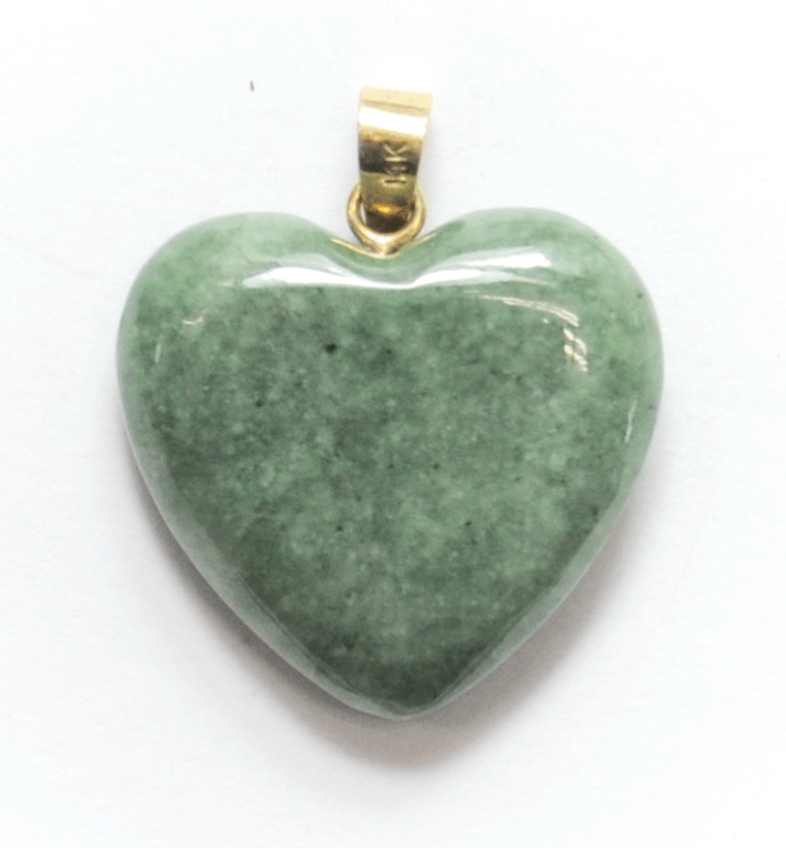 Green Speckled Aventurine Carved Heart Pendant 14k Bale 28mm x 25mm x 7mm