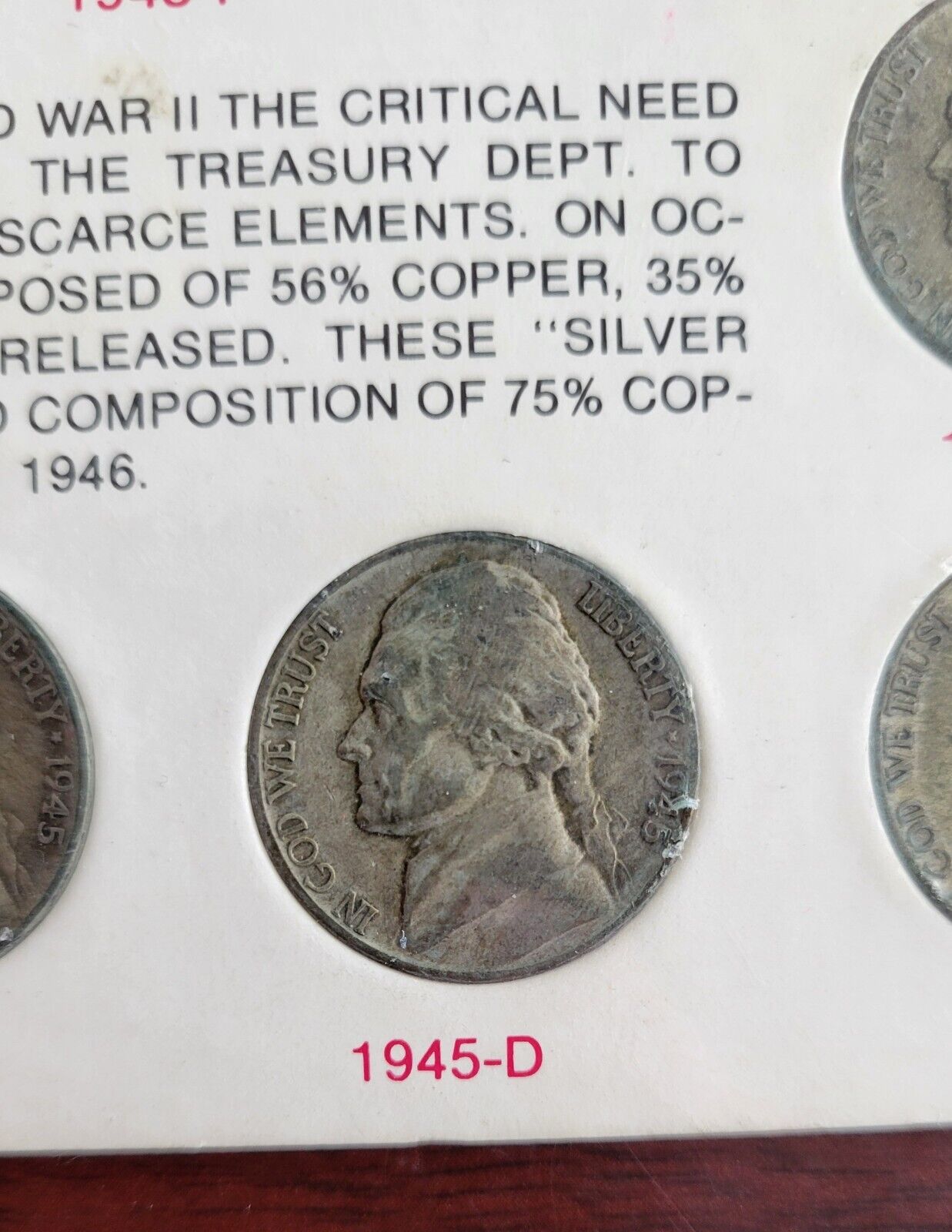 1942-1945 United States Wartime Silver Nickels 11 Coin Set Anco 1360 Holder