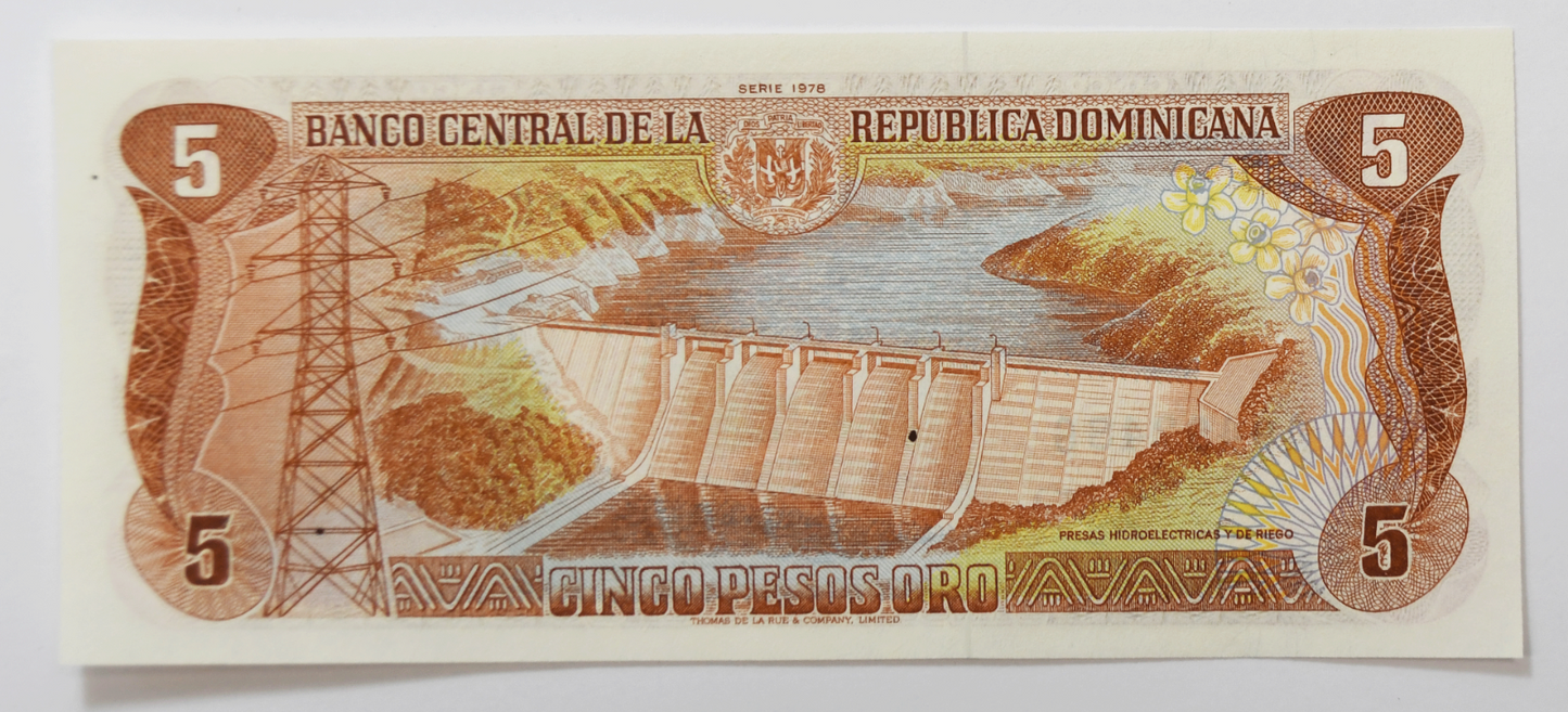 1978 $1 Five Dollar Dominican Republic Uncirculated Banknote A949248G