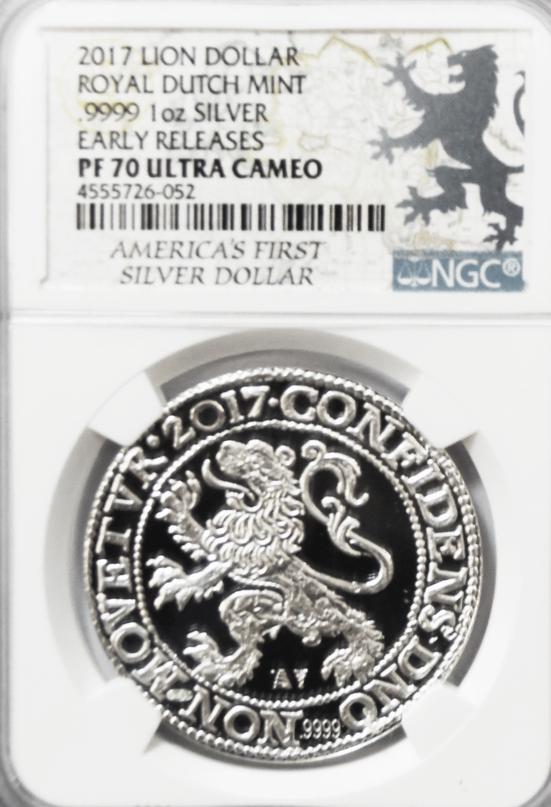 2017 Lion Dollar Royal Dutch Mint 1 oz .9999 Silver NGC PF 70 Ultra Cameo